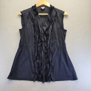 Converse One Star Womens Black Ruffle Front Sleeveless Smocked Waist Top‎ M Y2K